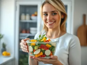 Zbilansowany posiłek z grillowanym kurczakiem, komosą ryżową i warzywami na drewnianym stole, prezentujący zdrowy jadłospis 1500 kcal.