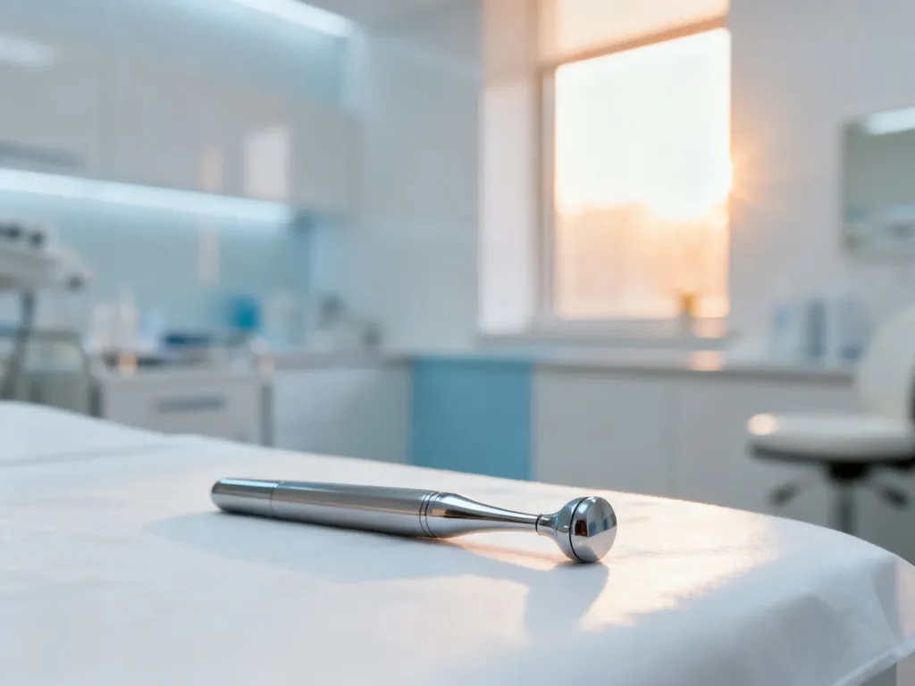 Profesjonalne narzędzie dermatologiczne na sterylnym podłożu w nowoczesnym gabinecie medycyny estetycznej.