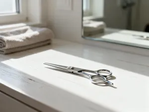 Otwarte opakowanie matowej glinki do włosów na drewnianym blacie w profesjonalnym salonie fryzjerskim.