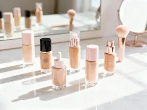 Zestaw profesjonalnych akcesoriów do manicure ułożony na marmurowym blacie, gotowy do wykonania klasycznego zabiegu.