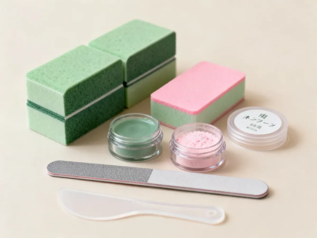 Zestaw do manicure japońskiego z pastą, pudrem, polerkami i akcesoriami