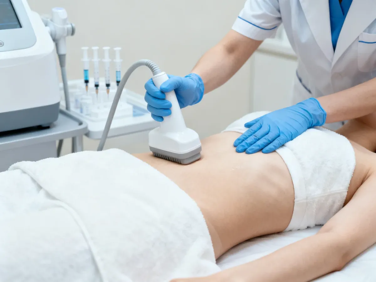 Zabieg modelowania sylwetki w klinice medycyny estetycznej z aplikatorem chłodzącym