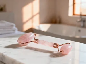 Eleganckie opakowanie czarnego tuszu do rzęs obok wachlarza długich, idealnie rozdzielonych rzęs na marmurowym tle.