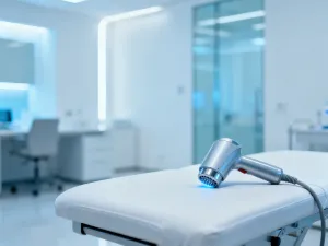 Profesjonalne urządzenie do liftingu twarzy na marmurowym blacie w nowoczesnej łazience.