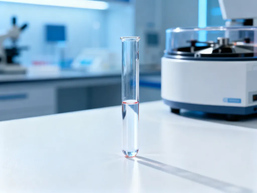 Probówka z próbką krwi w profesjonalnym laboratorium medycznym podczas przygotowań do badania poziomu C-peptydu.