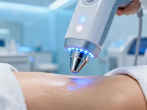 Zadbane paznokcie z profesjonalnymi akcesoriami do manicure, takimi jak szklany pilnik i oliwka, na pastelowym tle.