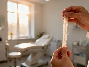 Mikroskopowy widok zdrowej cebulki włosa i mocnej łodygi, obrazujący prawidłową strukturę włosa.