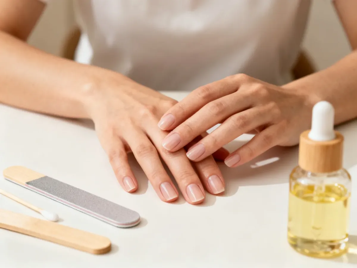 Delikatny manicure biologiczny z użyciem drewnianego patyczka i olejku do paznokci