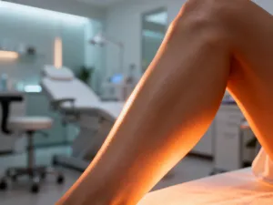 Profesjonalne stanowisko do manicure z uporządkowanymi lakierami, pilnikiem i miseczką z płatkami róż w jasnym salonie.